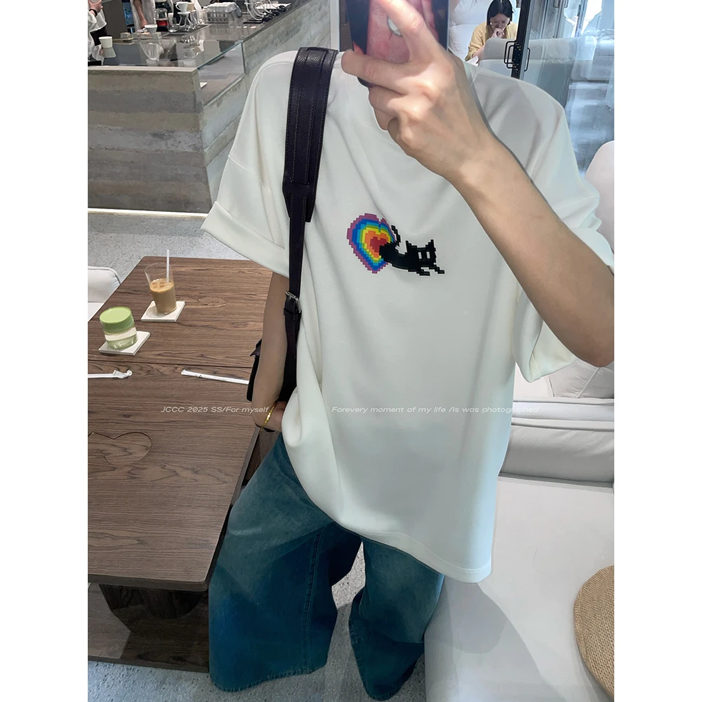JCCC影子【爱心电报】白色空气层马赛克猫咪印花短袖T恤JE5BBX25