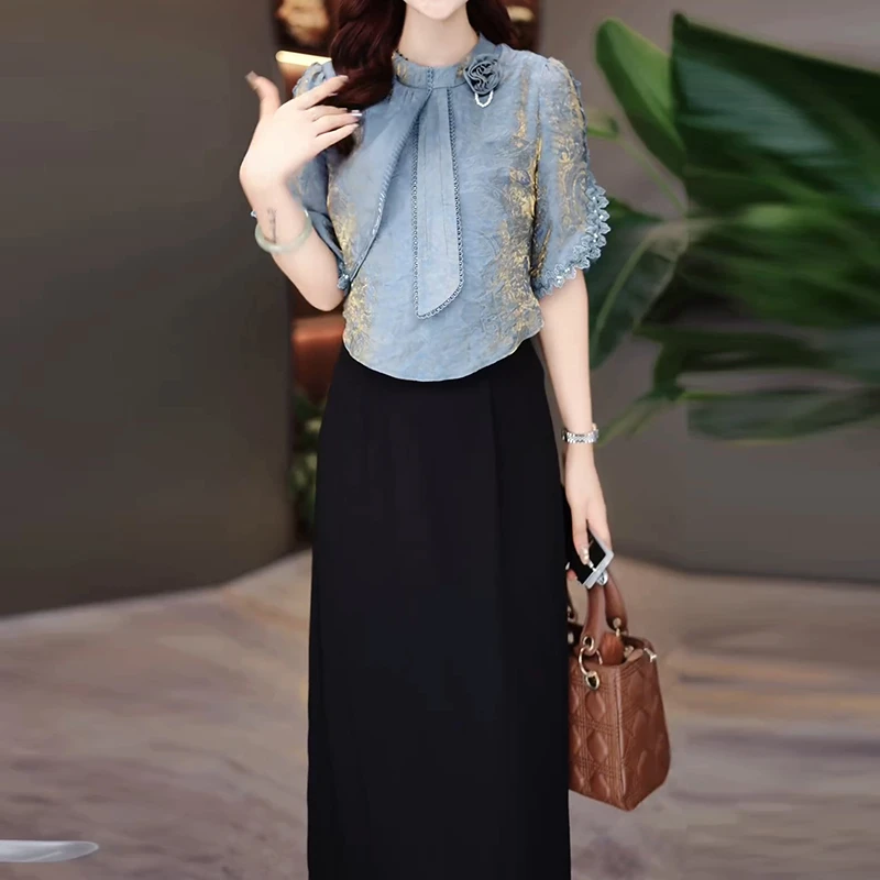 新中式国风连衣裙女2025夏季新款妈妈装时尚气质显瘦减龄中长裙子