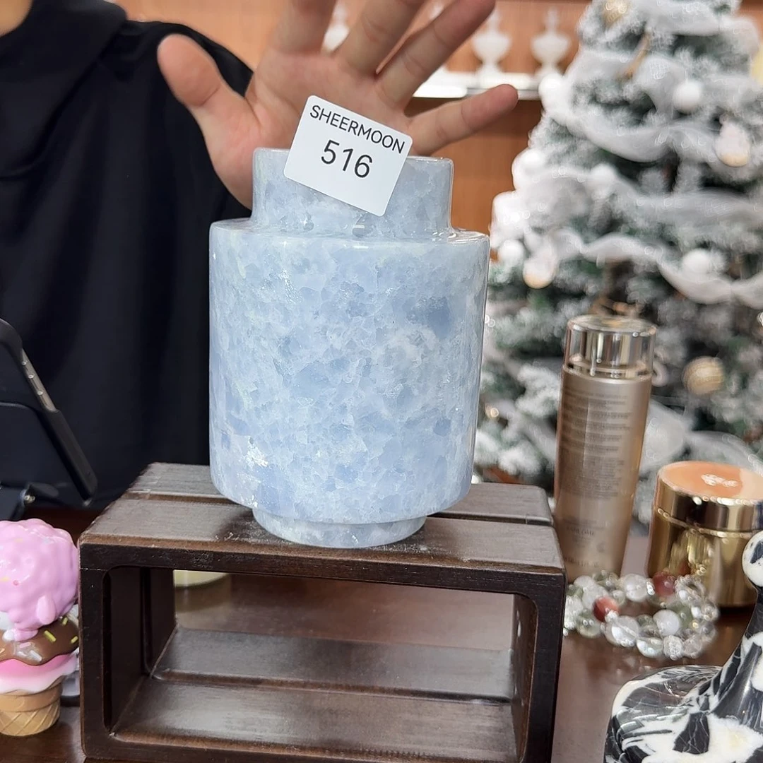 仙***贝大理石516蓝水晶极品外贸原单小号花瓶