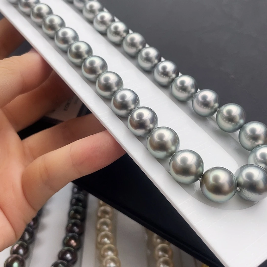 未镶嵌耳饰海水珍珠极光镜面铂金灰浅色炫彩正圆10-12mm