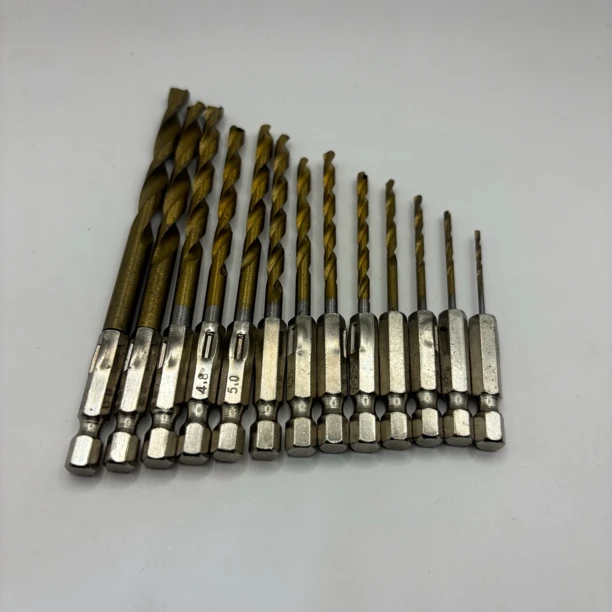 六角柄麻花钻镀钛木用13PC风批组套高速钢电动带柄麻花钻头套装