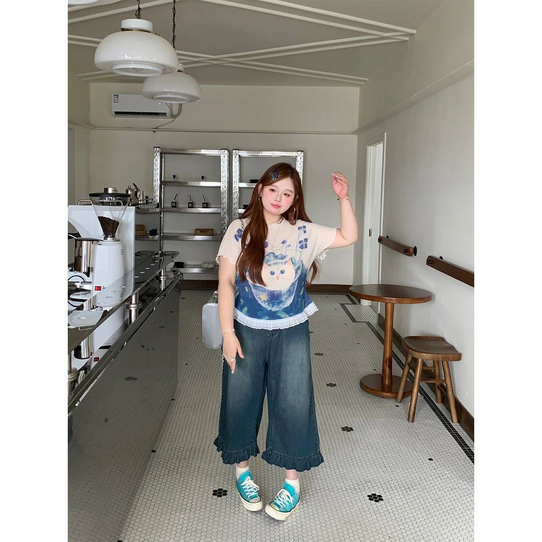 徐达布【海盐牛仔】大码牛仔裤女宽松阔腿长裤H35052C52H35515C52