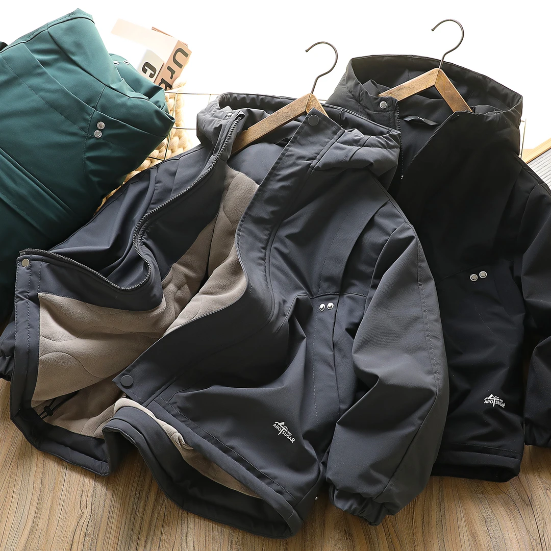 儿童秋冬拼接休闲连帽冲锋衣外套中大童加绒厚实拉链6628