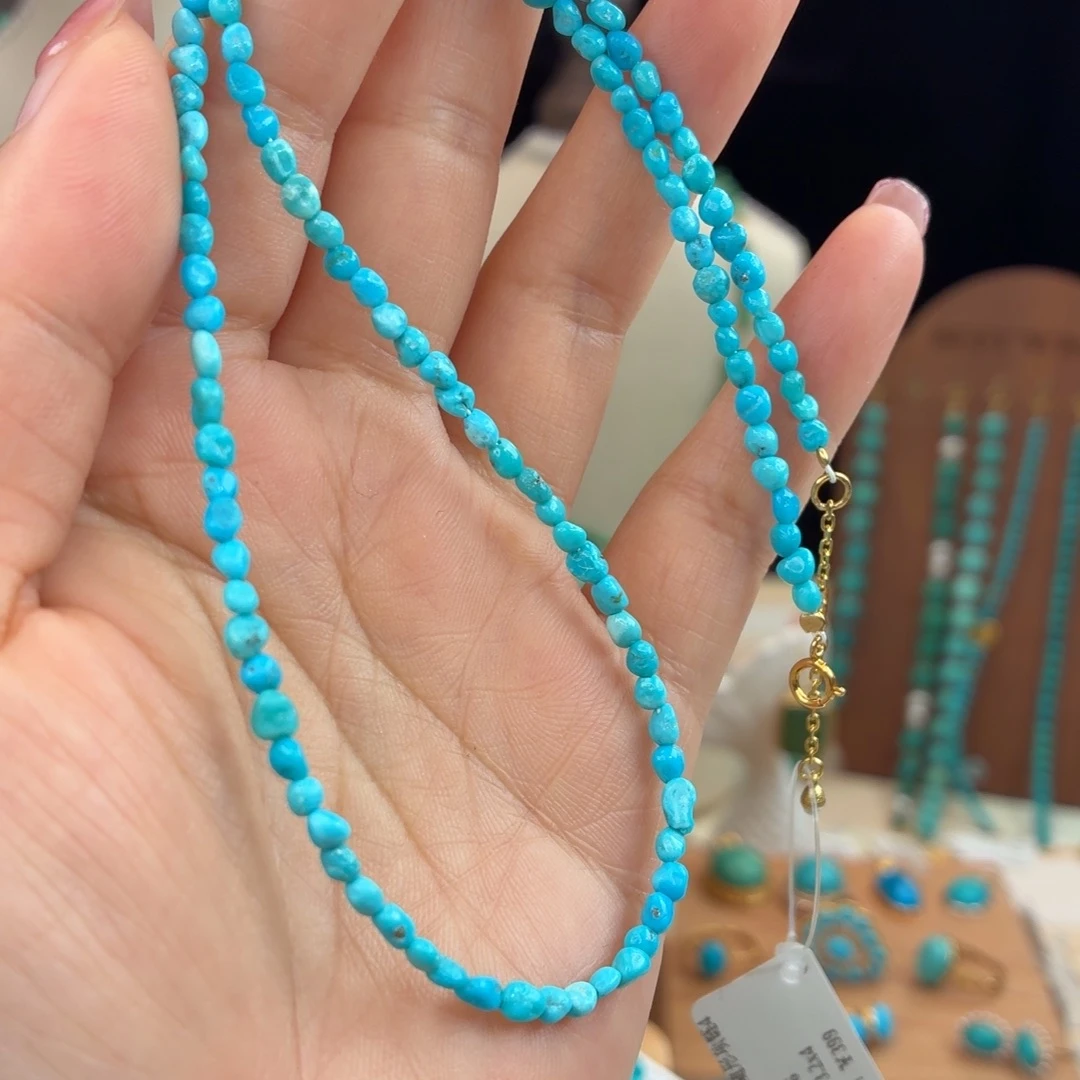 绿松石银S925镀金镶嵌颈饰