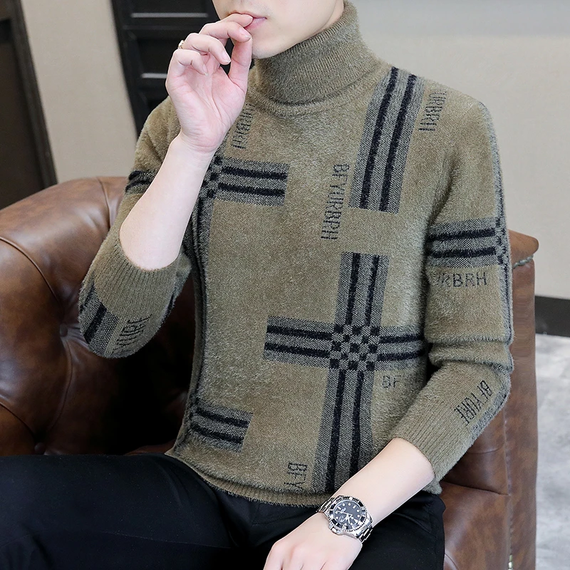 高档高领毛衣男秋冬季加厚保暖针织毛线衣时尚休闲品质打底衫7168