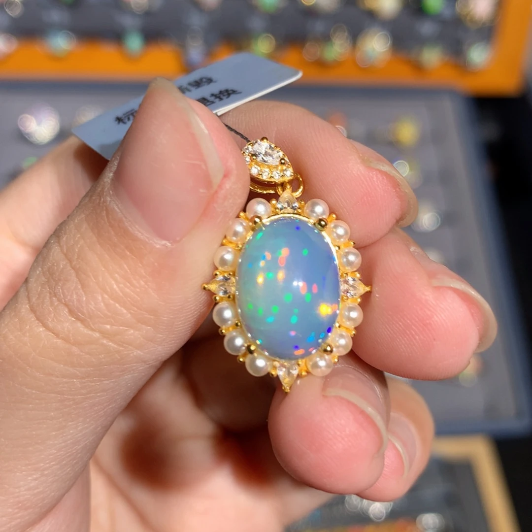 银S925镶嵌欧泊欧泊吊坠y