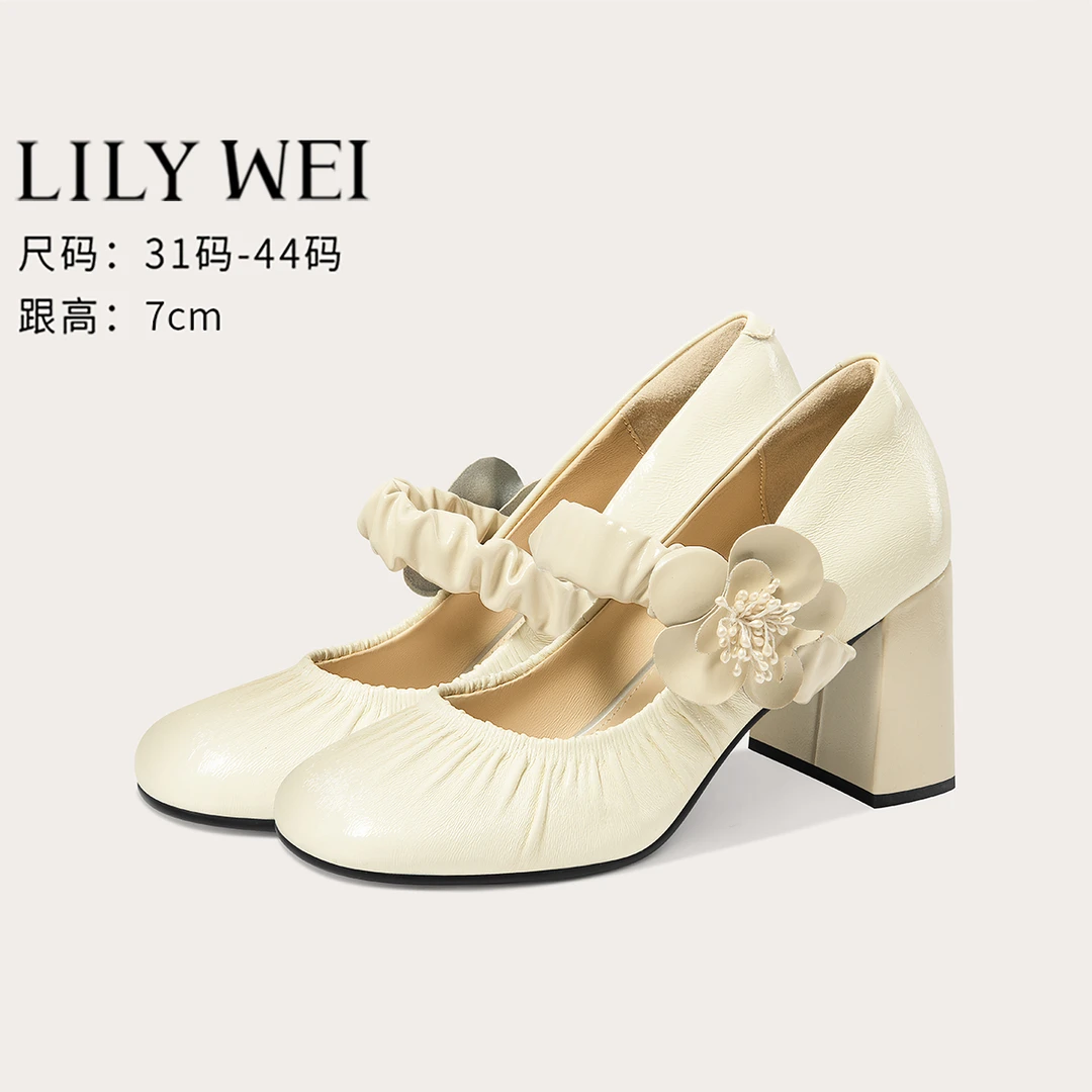 Lily Wei【步步生花】文艺气质花朵玛丽珍鞋时尚一字带单鞋大码41