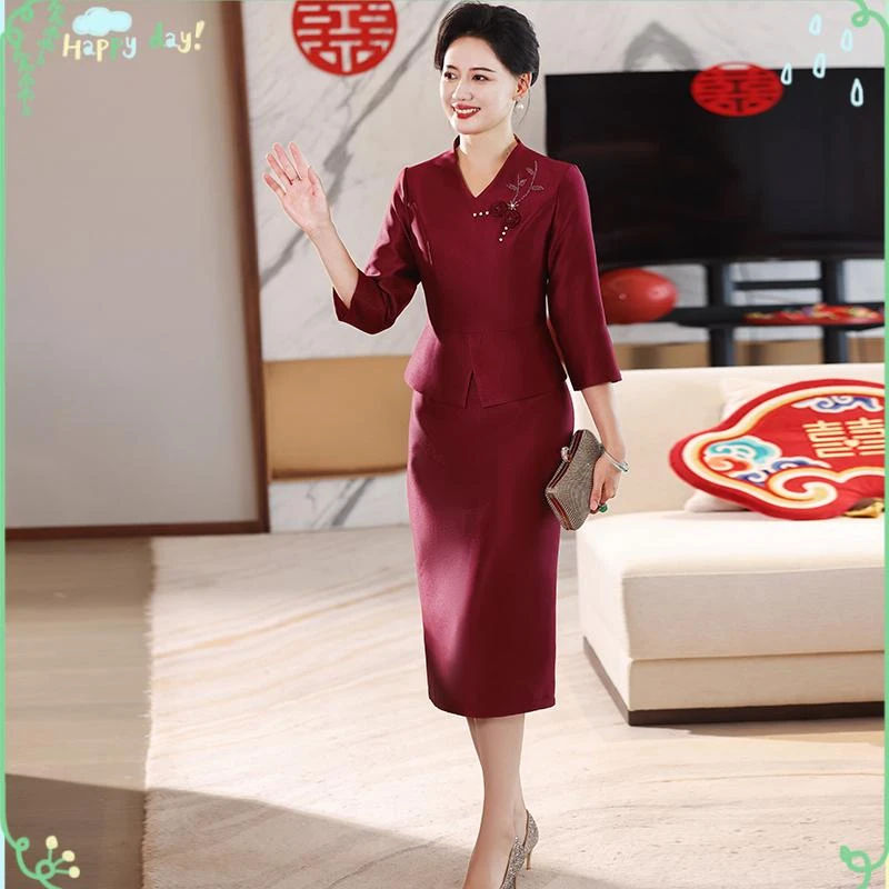 高贵喜婆婆婚宴装秋款时尚旗袍2025年新款高端婚礼妈妈礼服连衣裙