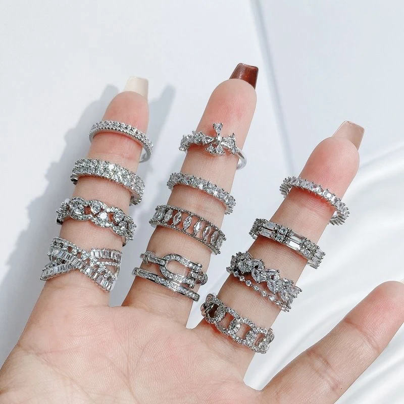 925银锆石戒指 铜合金锆石戒指  简约百搭款