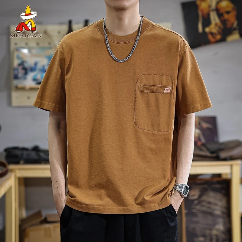 Mexican/稻草人夏季男士纯棉短袖T恤美式复古宽松休闲潮牌体恤衫t
