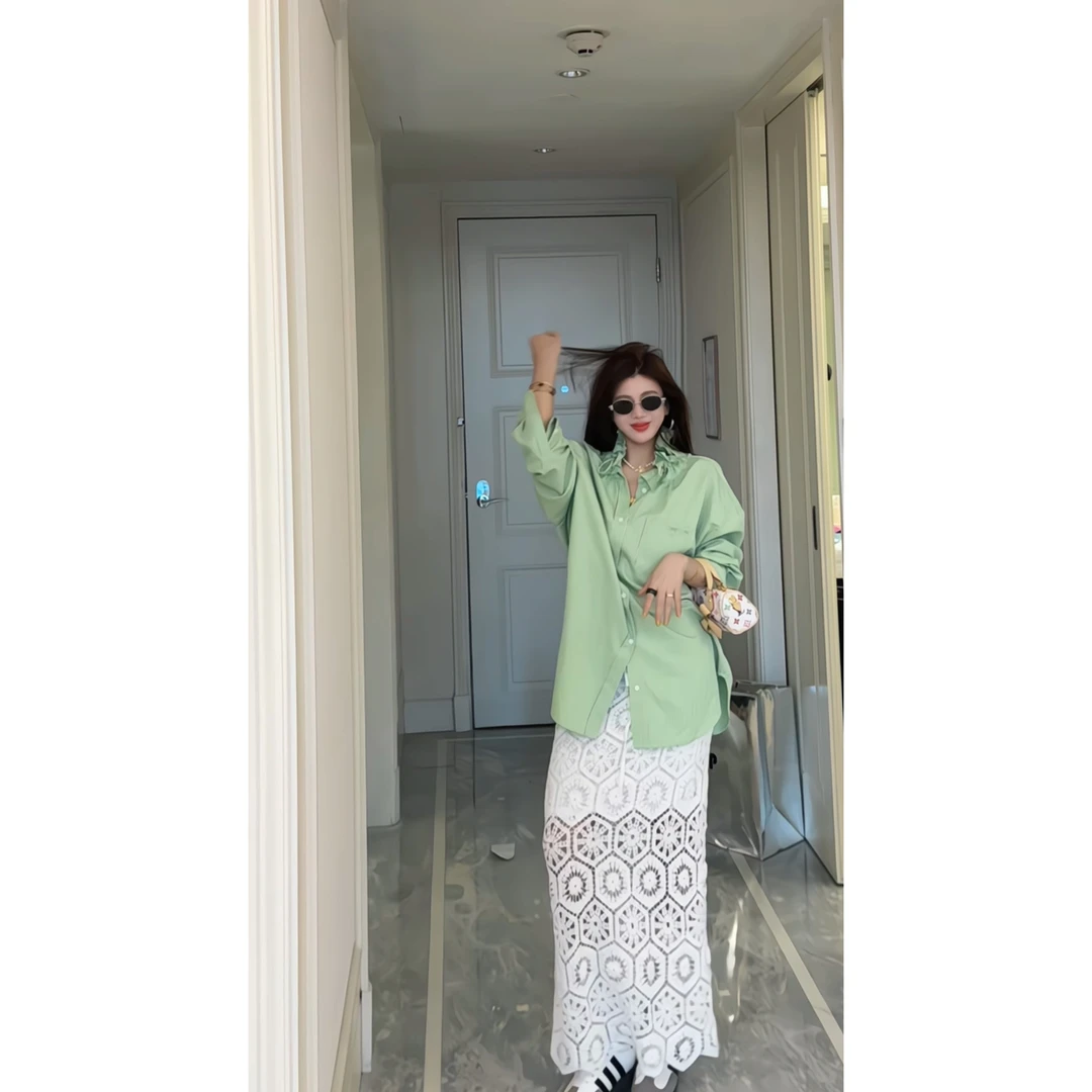 YEER·SHOP【春日惬意诗~】爷儿春季新款时尚高级感绿色衬衣