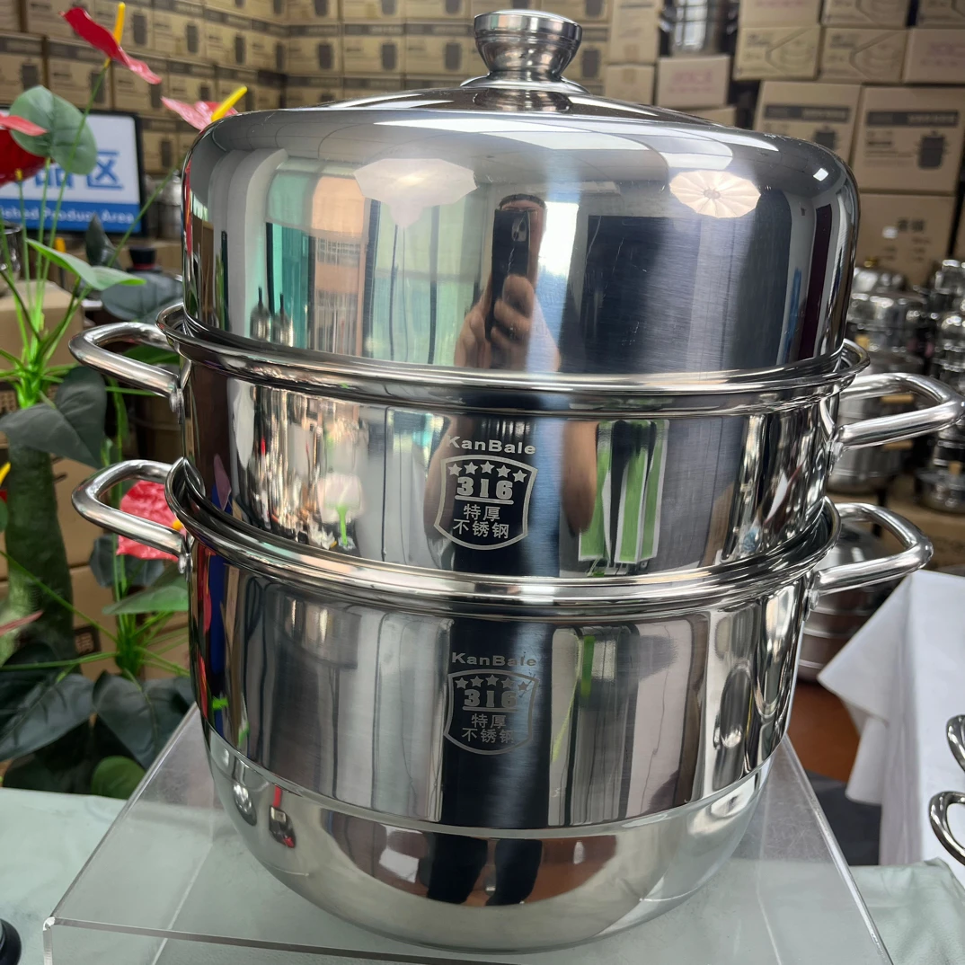 【36CM】加厚大蒸锅新款银色把手大蒸锅家用多功能厨房电磁炉通用