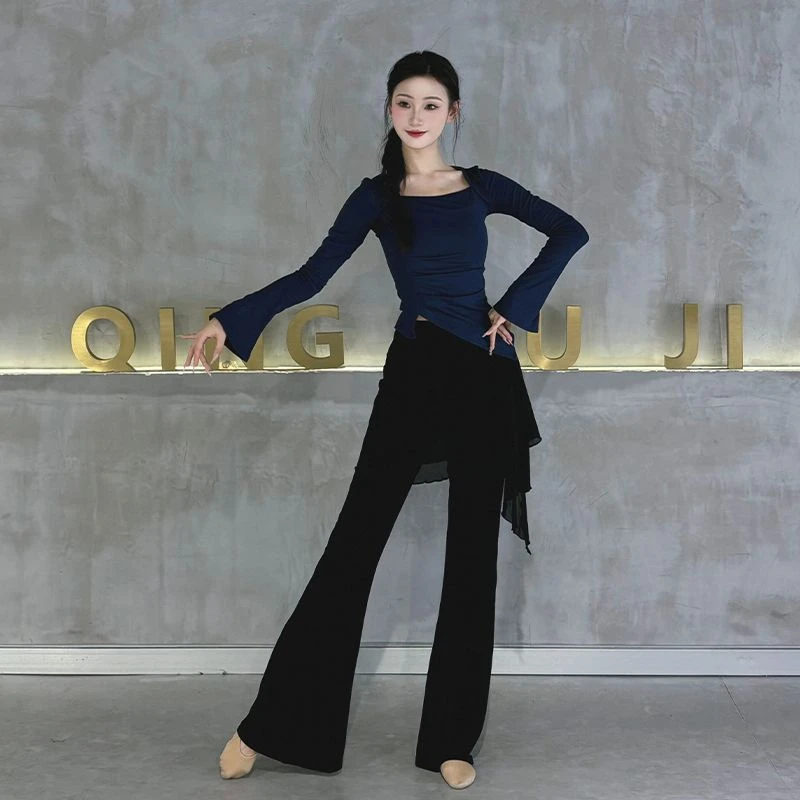 舞蹈裤微喇叭裤女莫代尔屁帘遮臀假两件裙裤古典舞练功服形体裤子