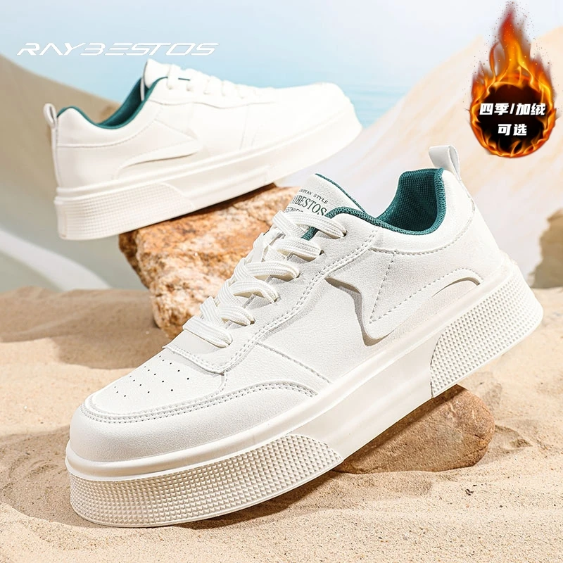 Raybestos秋冬加绒透气防滑休闲男鞋厚底增高小白鞋大码百搭板鞋