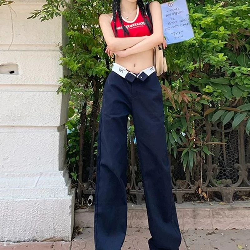 卡其色翻边裤子女春夏爆款2025年高腰阔腿裤垂感小个子设计感小众