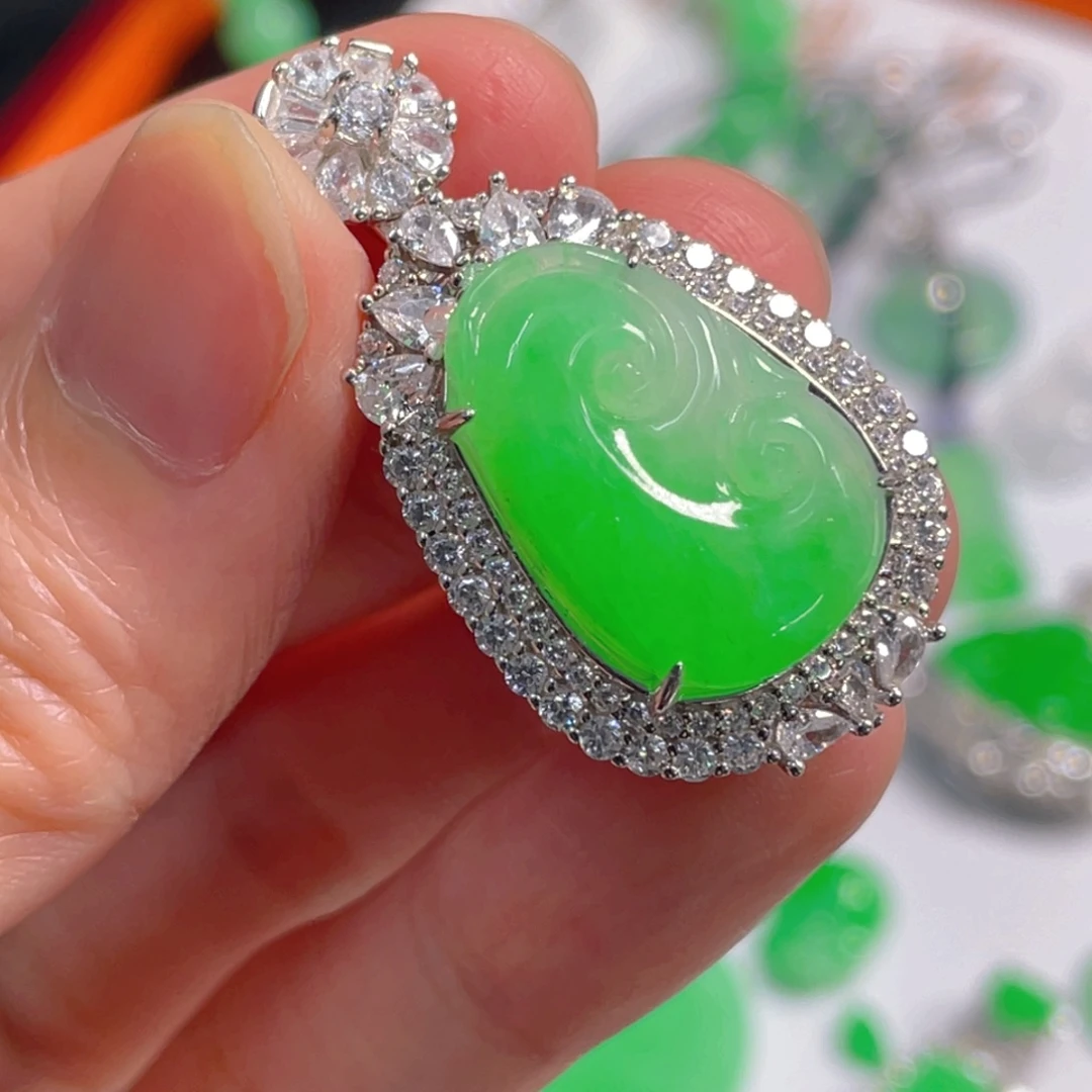 翡翠银S925镶嵌吊坠(不含链)