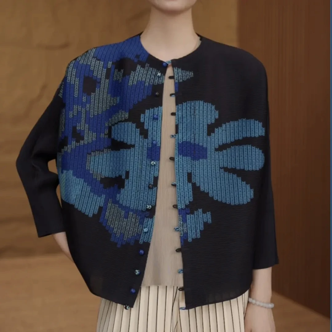 2025夏季新款气质印花原创褶皱上衣#5099