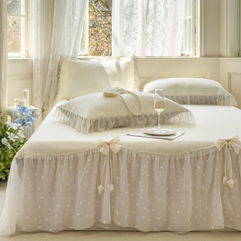 公主风凉席夏季空调席可机洗软凉席子三件套豆豆席床裙款家用床品