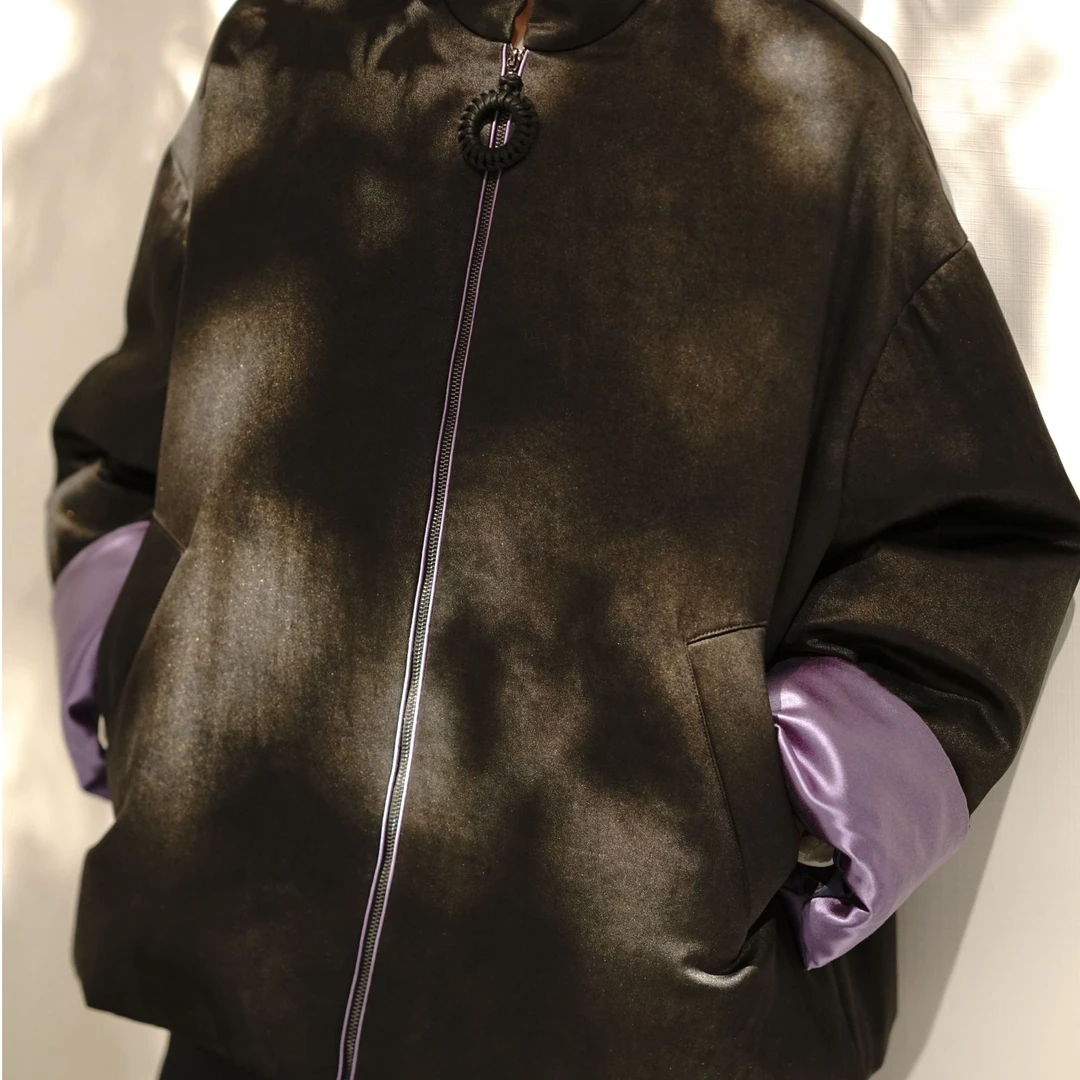 黑重磅鎏金黑棉服 QZWF4W041