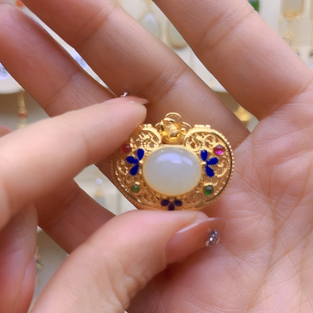 和田玉银S925镀金镶嵌颈饰