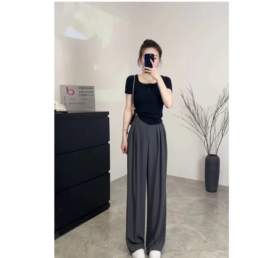 轻职风显瘦2025夏新款气质西裤时尚西装面料时尚高腰垂感薄款女裤