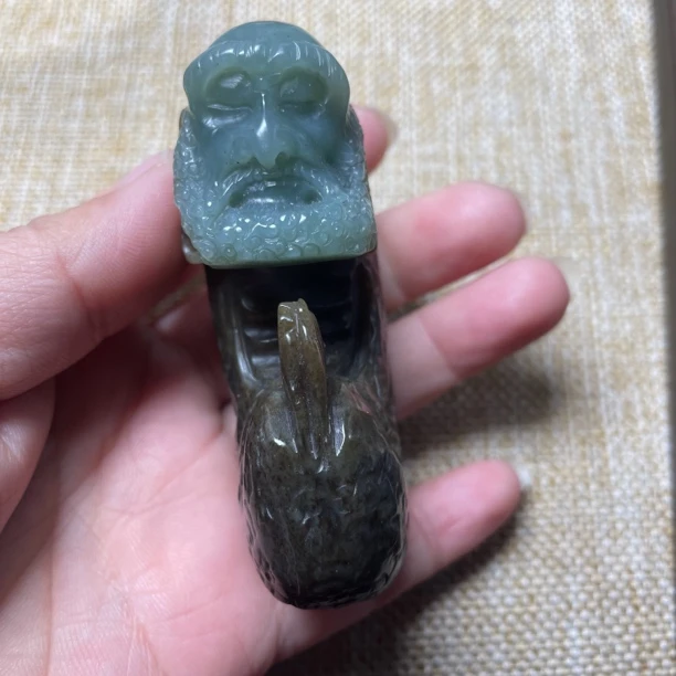 新疆和田玉且末蓝 达摩 手把件