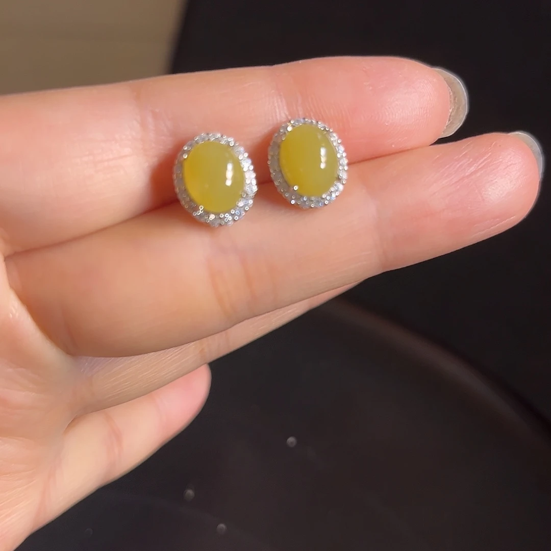 翡翠银S925镶嵌耳饰