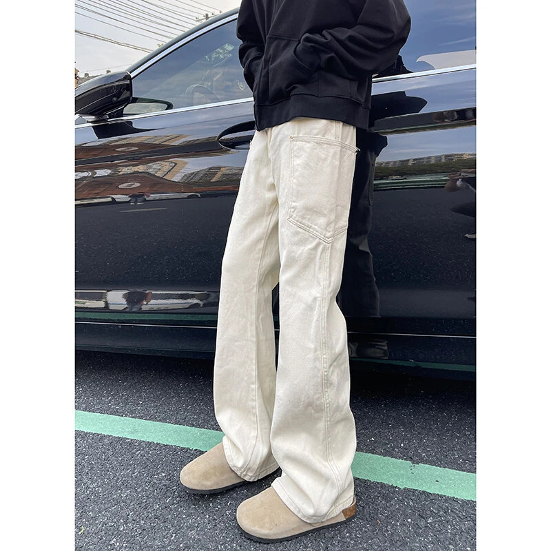 春夏季美式ins高街hiphop弯刀工装牛仔裤男潮牌复古显瘦直筒长裤