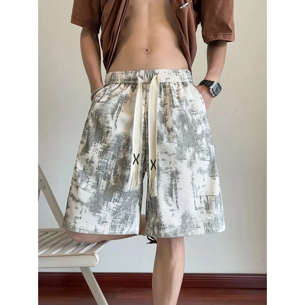 美式扎染短裤男生夏季薄款百搭宽松休闲外穿大裤衩运动卫裤直筒裤