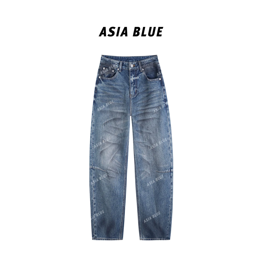 【ASIA BLUE】复古水洗纹理显瘦小弯刀牛仔裤AB5356
