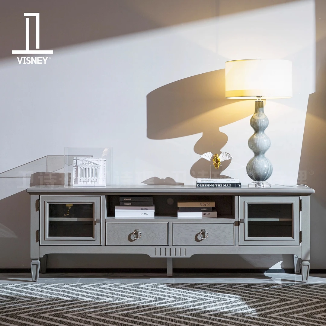 卫诗理现代美式实木电视柜欧式家具客厅带抽储物柜落地矮柜EA11