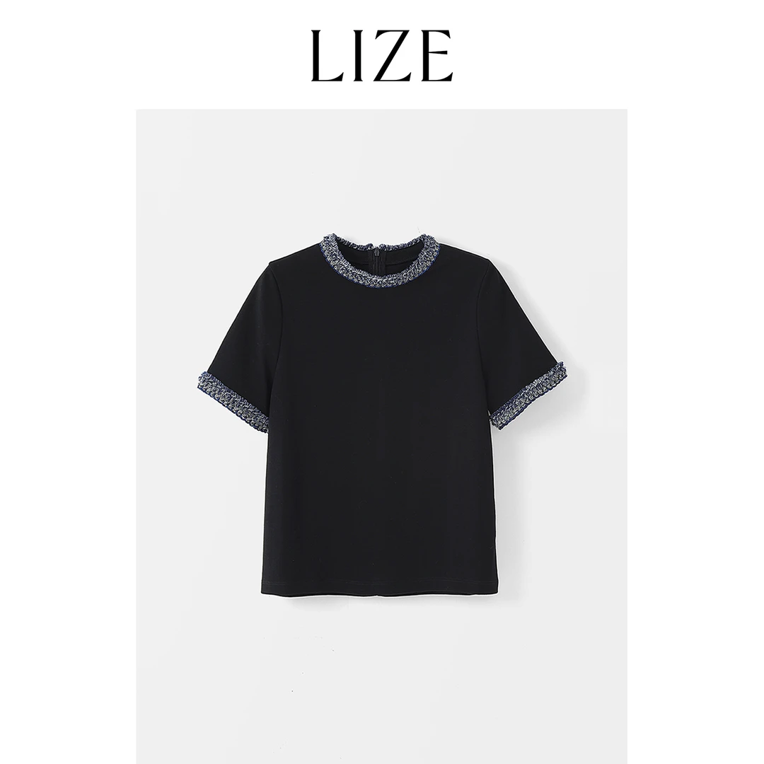 LIZE「小香风海韵T」定纺高支棉.闪丝编织.小香风T恤ZEA0171