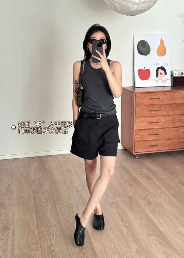 a hei·福利款夏季休闲（全棉）短裤显瘦高腰百搭黑色气质韩版ins