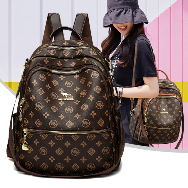 正品双肩包女真皮2025新款印花女士牛皮软皮旅游背包大容量送妈妈