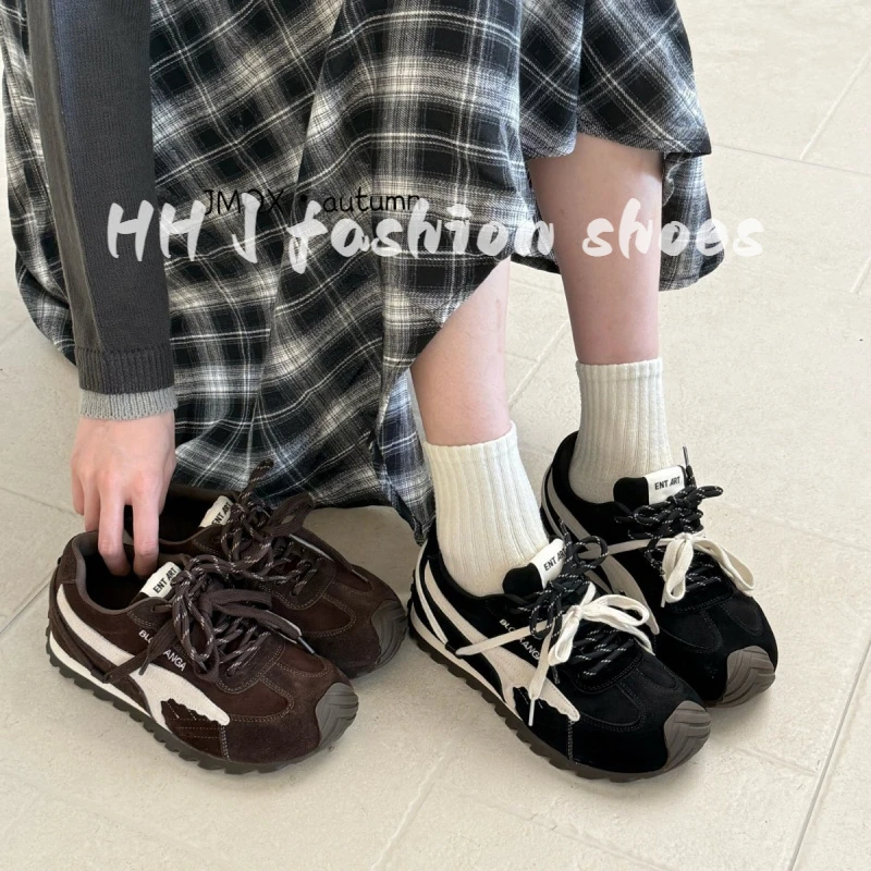 韩版真皮复古内增高阿甘德训鞋女2025秋款舒适轻便百搭运动休闲鞋