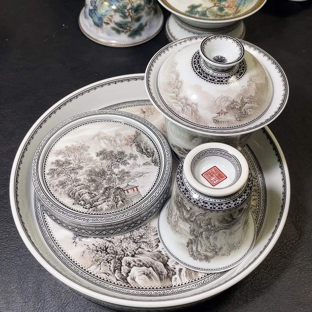 杯景德镇墨彩茶器四件套古酌堂