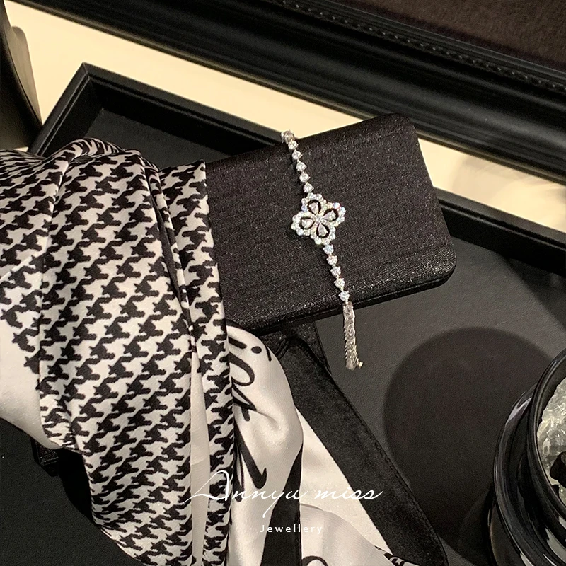 925银手链 【ANNYUMISS】四叶草满钻高级日常百搭轻奢设计师款