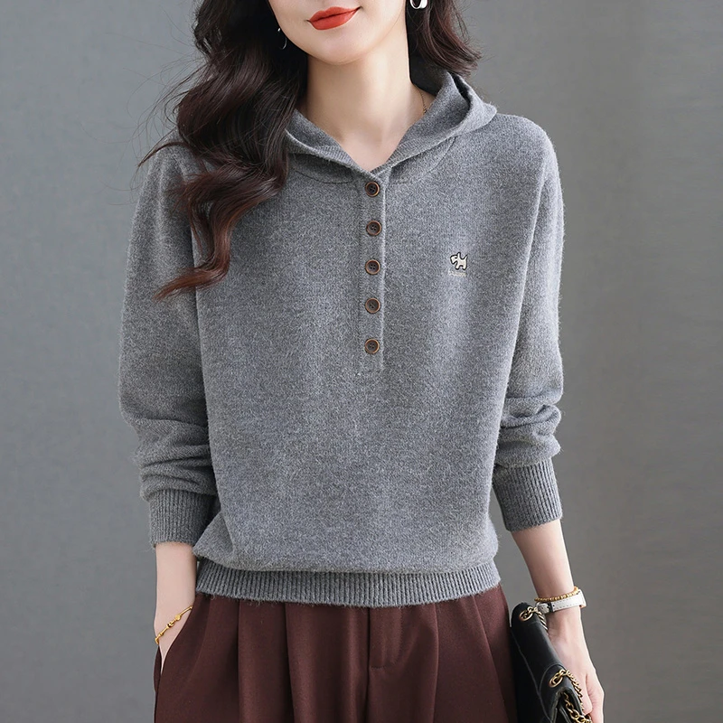 羊毛连帽卫衣女秋冬2025新款秋季帽衫洋气妈妈春秋毛衣气质上衣厚