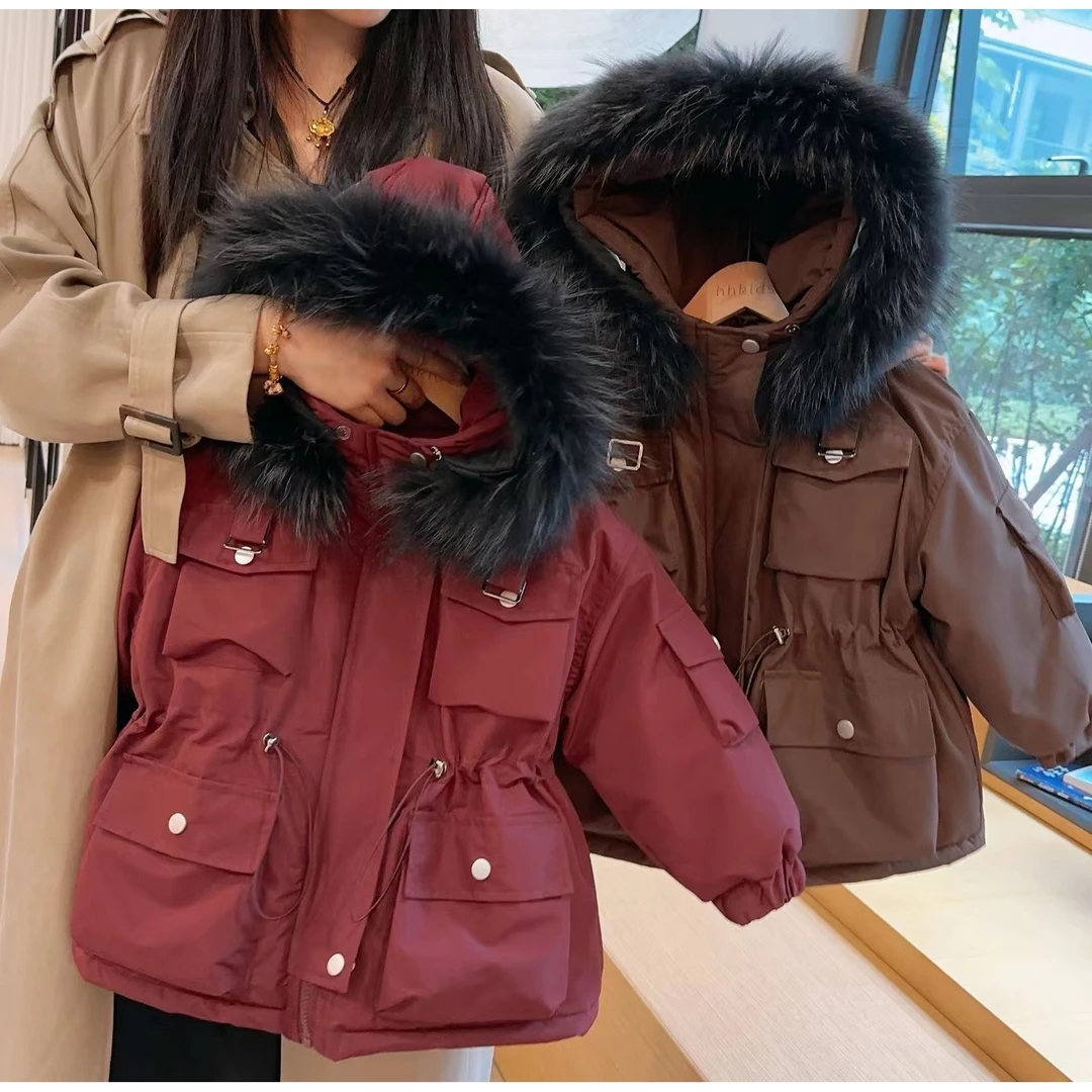 HHkids女童外套加绒棉衣冬装洋气加厚派克服小孩棉服棉袄FWT334