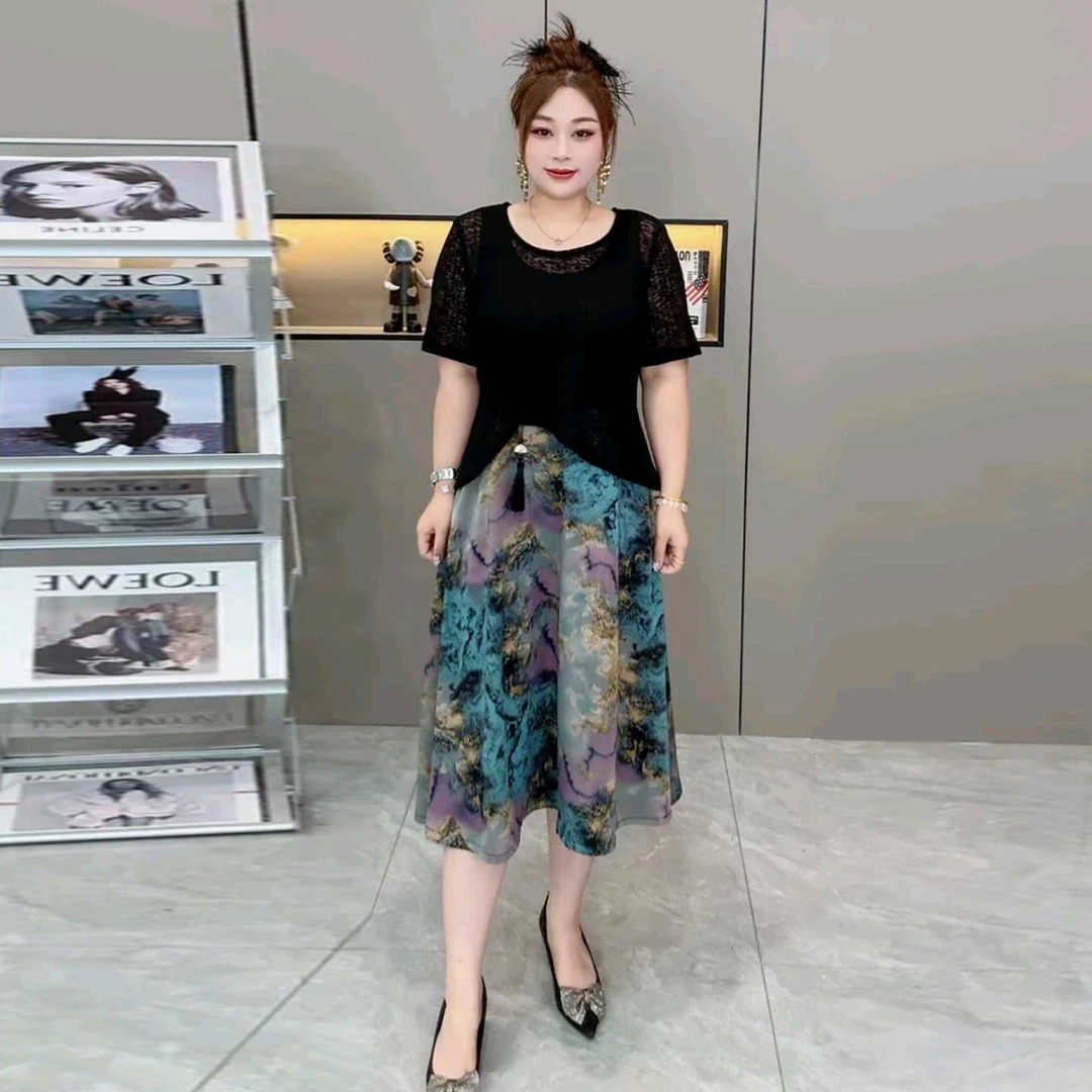 2025夏季新款时尚百搭显瘦胖妹妹大码女装减龄吊带连衣裙外搭套装