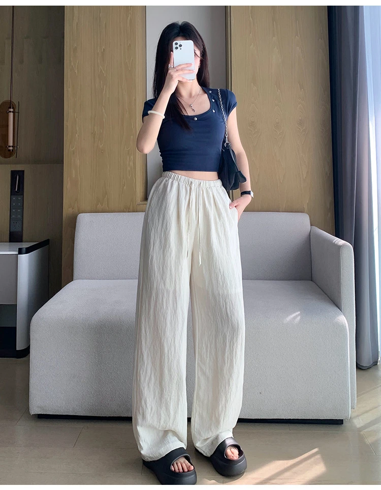 热卖新款莱赛尔天丝棉麻阔腿裤高腰宽松透气休闲直筒显瘦拖地长裤