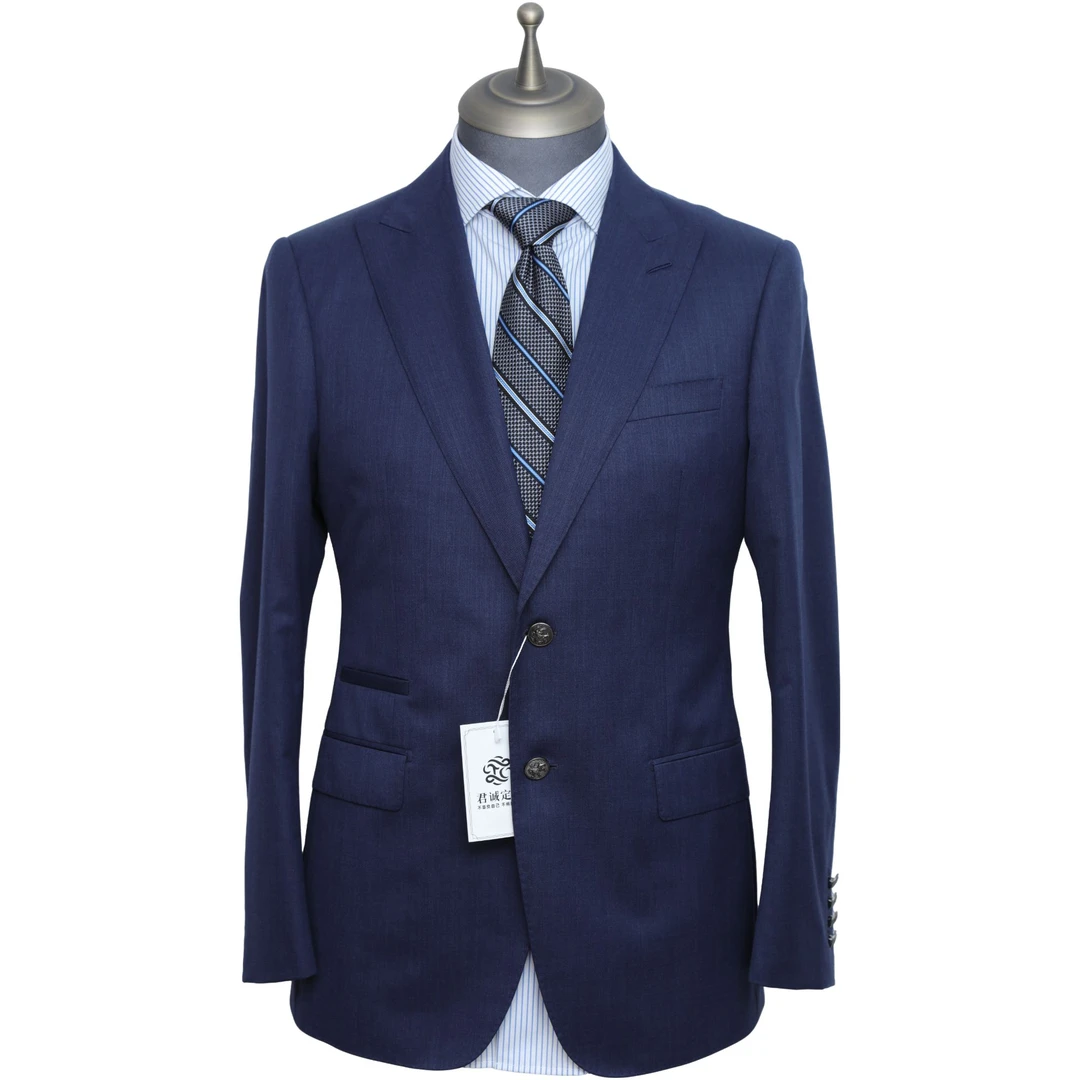 男士商务丝光羊毛藏青色修身西服套装结婚