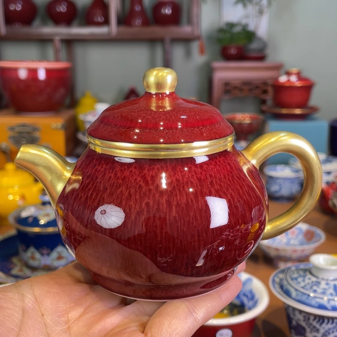 清欢雅玩原矿郎红藏品描金潘壶