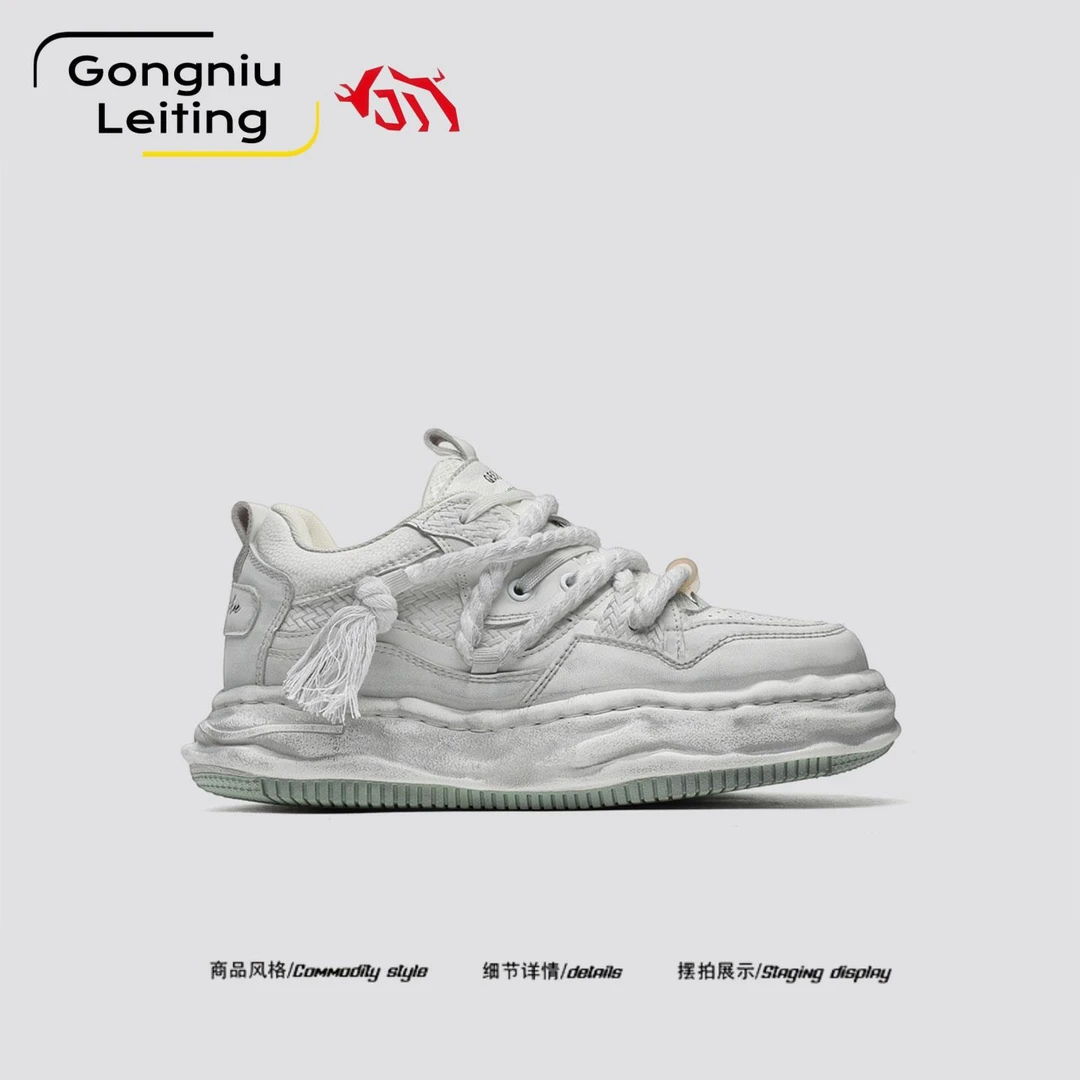 德国公牛雷霆轻奢男鞋春秋款高端厚底增高潮流男士白色运动老爹鞋