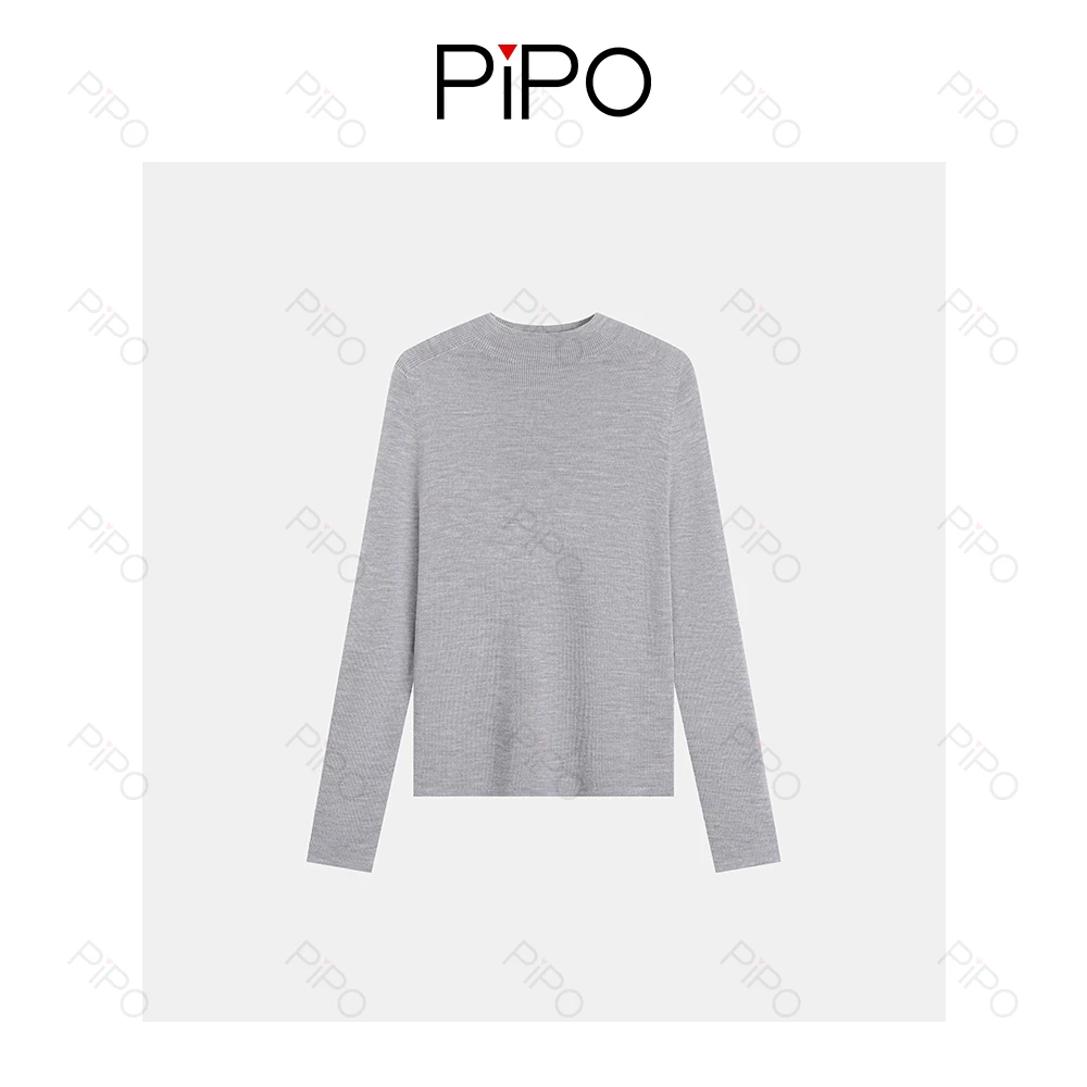 PIPO100羊毛气质纯色衫常规款百搭圆领打底衫PD53AA086