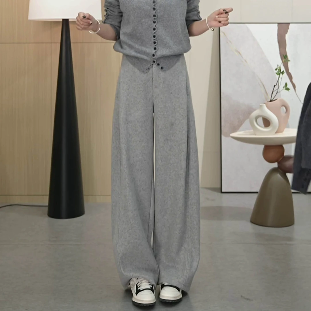 韩版百搭高腰垂感阔腿裤2025秋冬新款宽松显瘦加厚糯感休闲直筒裤