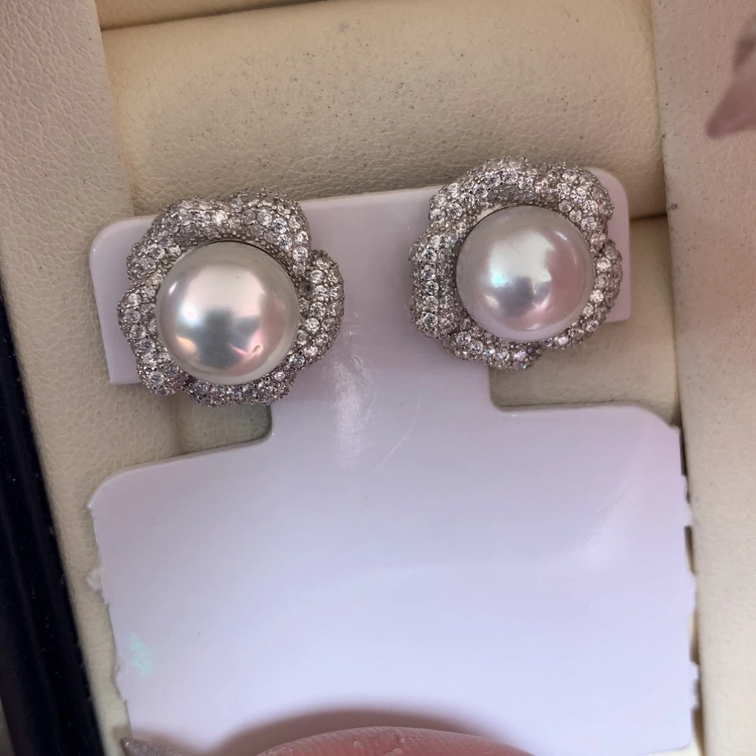 海水珍珠耳饰银S925镶嵌