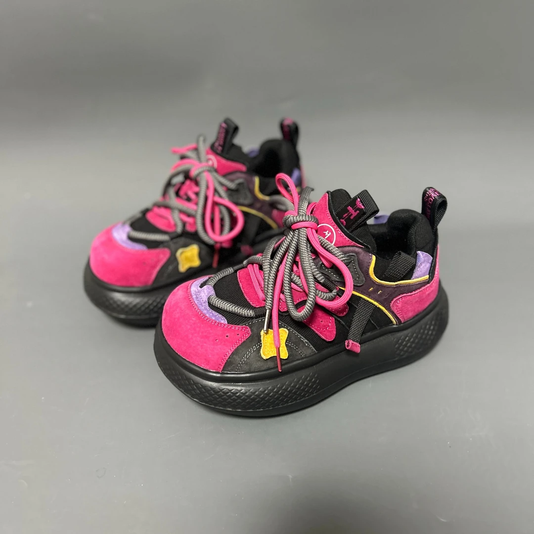 老爹鞋丑萌鞋跟高6厘米四季款冬款加绒黑粉色米红色软底舒适可爱i