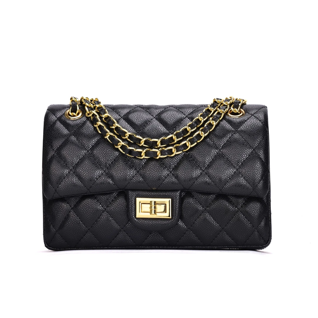 全新未使用2025新款小香风菱格方扣单肩斜跨包黑色高级感