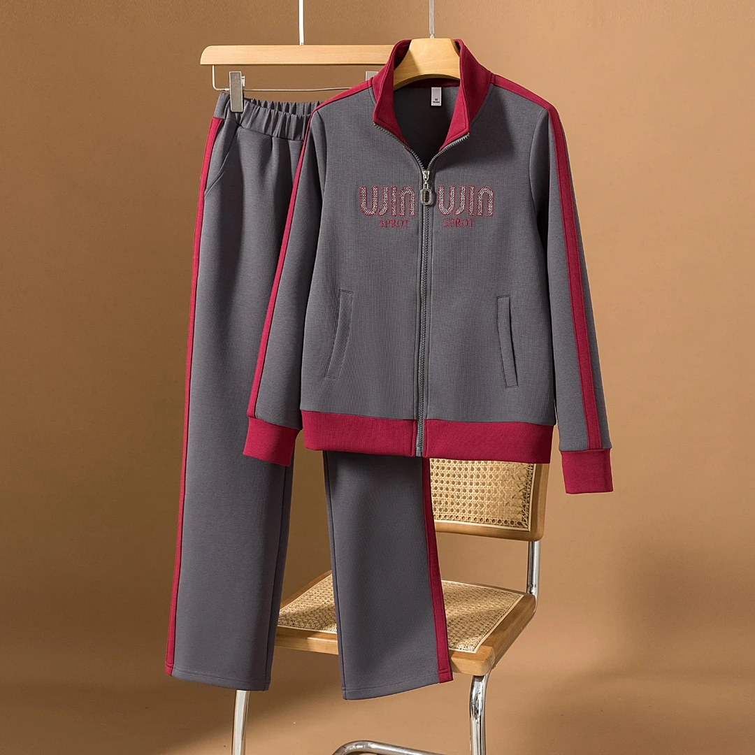 3718秋季新款气质拉链开衫时尚广场舞两件套长袖休闲运动服套装女